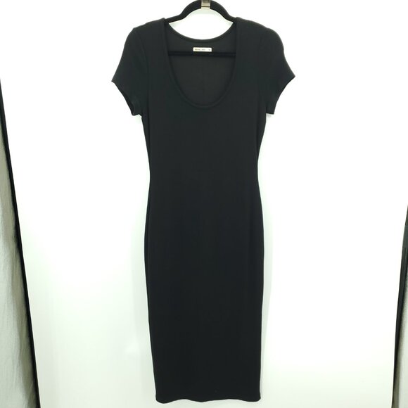 Marine Layer Lexi Black Rib Knit Stretch Short Sleeve Midi Dress M Black - Picture 3 of 16